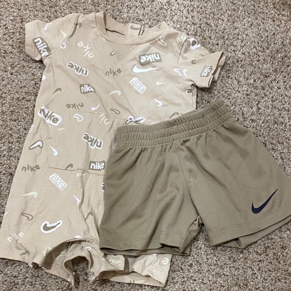 Nike Beige Baby Romper and Shorts Set